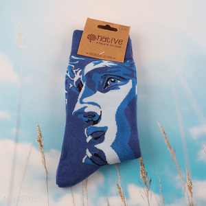 High quality printed breathable knitted cotton sock men women socks
