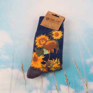 Top products printed breathable knitted cotton sock men women socks