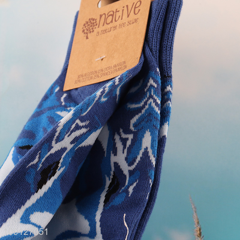 High quality printed breathable knitted cotton sock men women socks