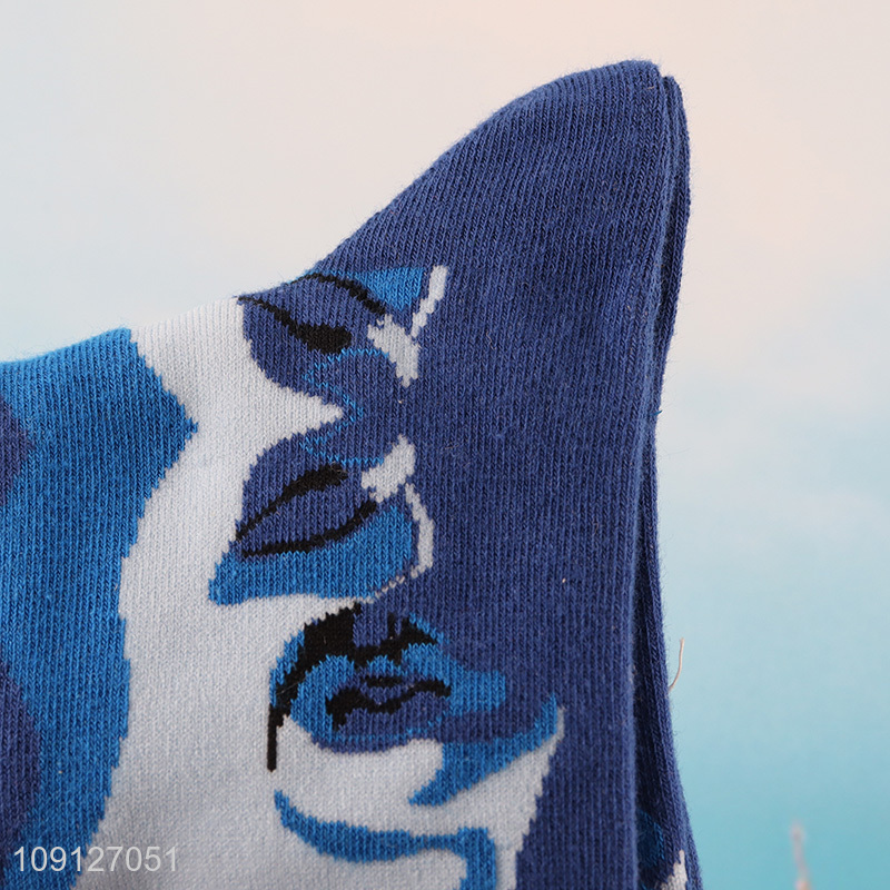 High quality printed breathable knitted cotton sock men women socks