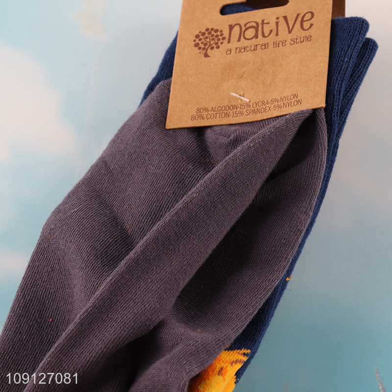 Top products printed breathable knitted cotton sock men women socks