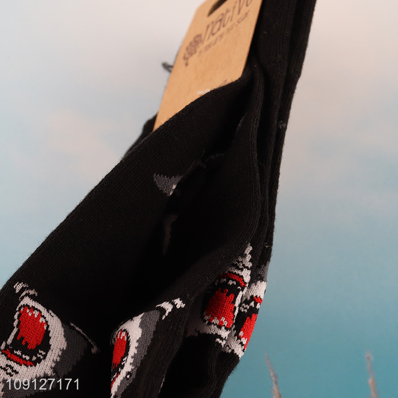 Low price shark printed cotton breathable mid tube socks