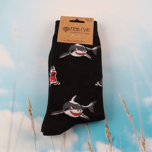 Low price shark printed cotton breathable mid tube socks
