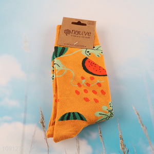 Good selling printed cotton breathable mid tube socks wholesale