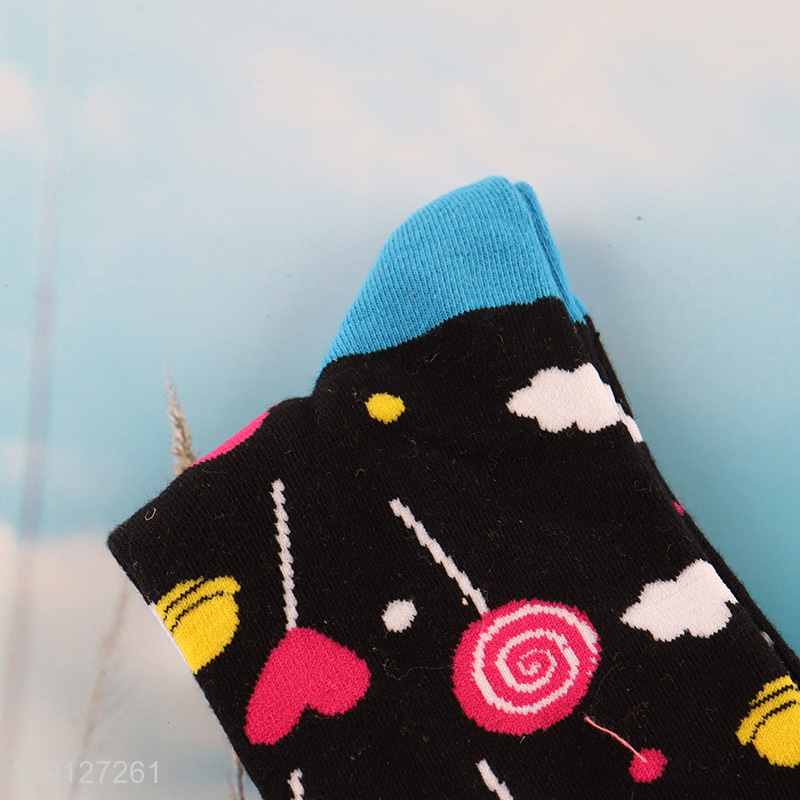 Top quality cartoon printed cotton breathable mid tube socks for men women