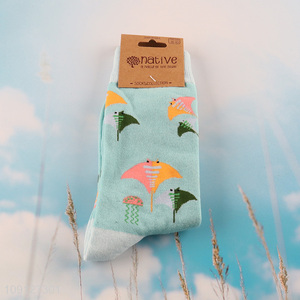 Yiwu market cartoon printed cotton breathable mid tube socks