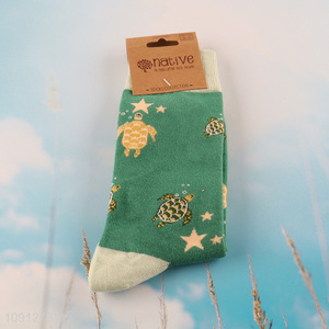 Hot selling cartoon printed fashion cotton breathable mid tube socks