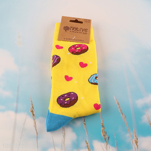 Hot selling cartoon printed cotton breathable mid tube socks casual socks