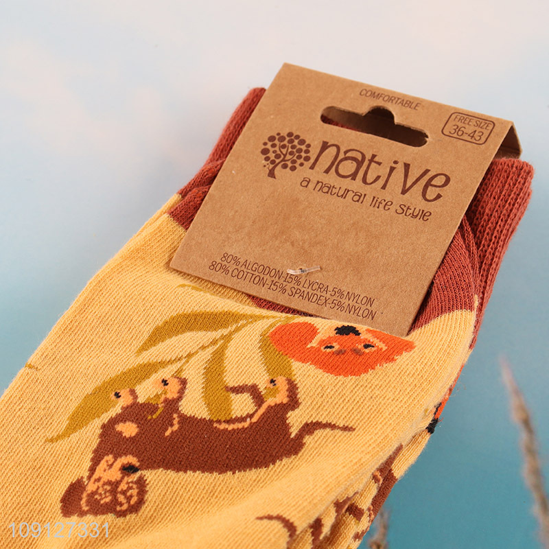 New product animal printed cotton breathable mid tube socks for sale