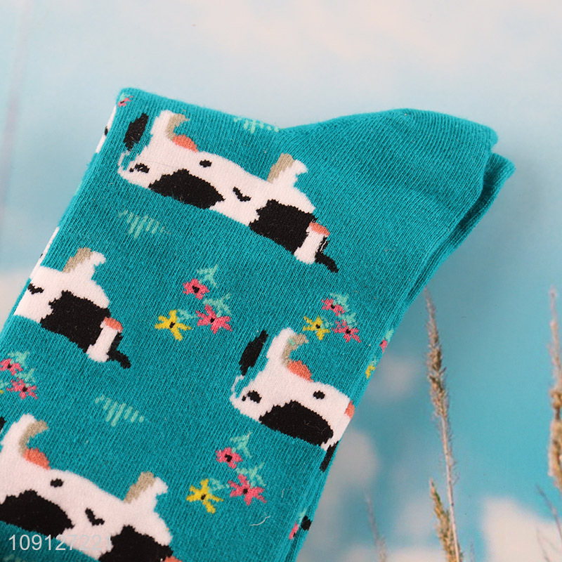 Best quality printed cotton breathable mid tube socks fashion socks