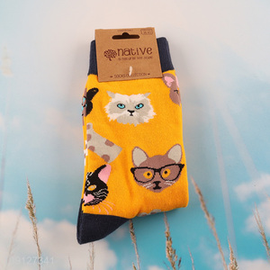 China wholesale animal printed fashion casual cotton breathable mid tube socks