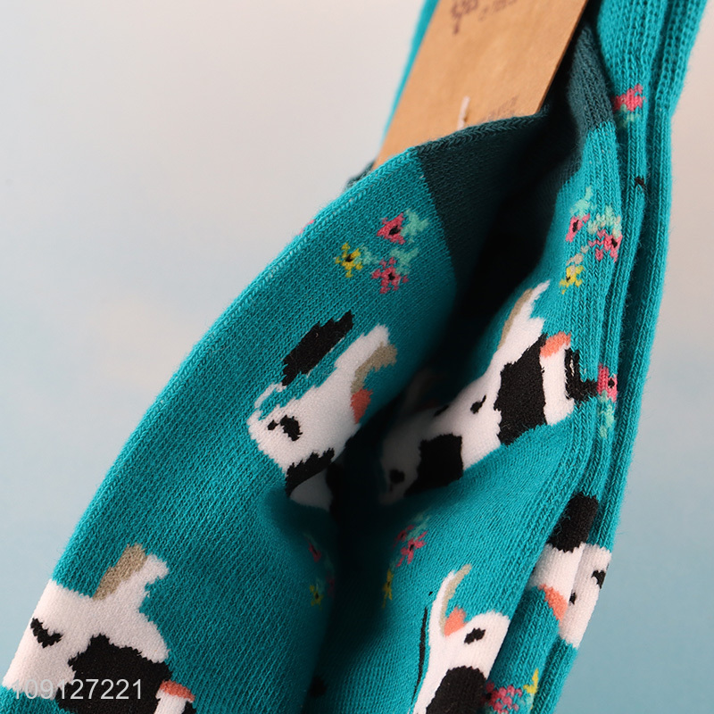 Best quality printed cotton breathable mid tube socks fashion socks