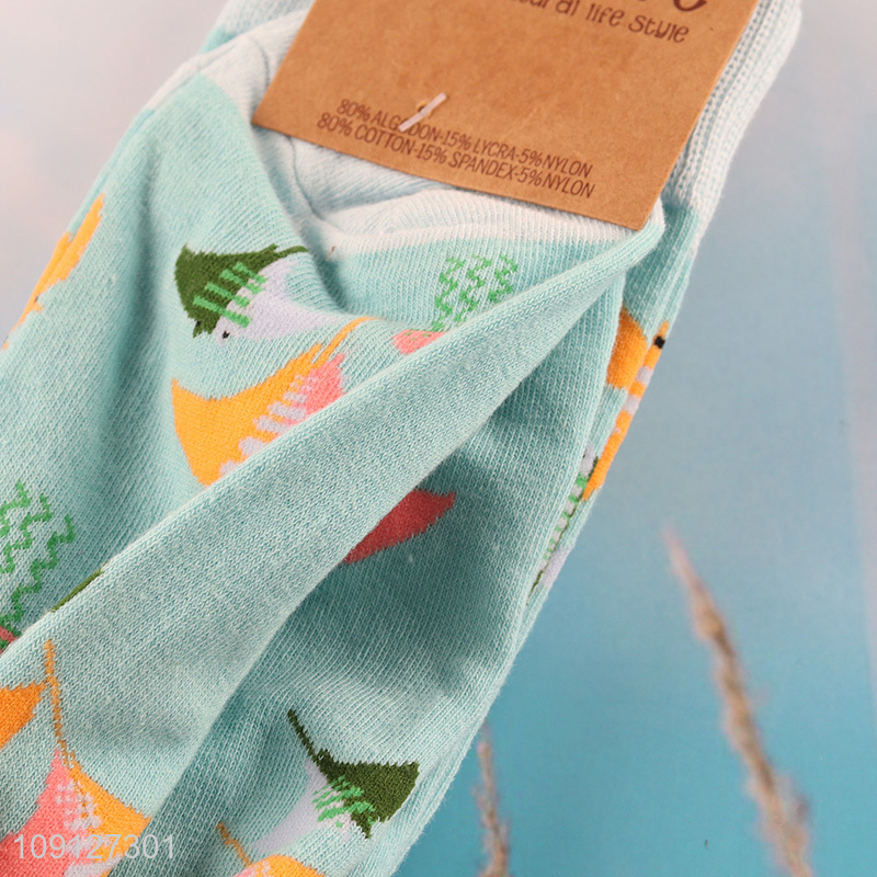 Yiwu market cartoon printed cotton breathable mid tube socks