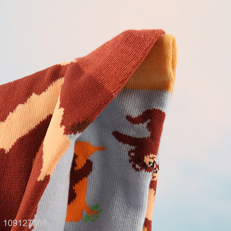 Good quality bear printed cotton breathable mid tube socks casual socks