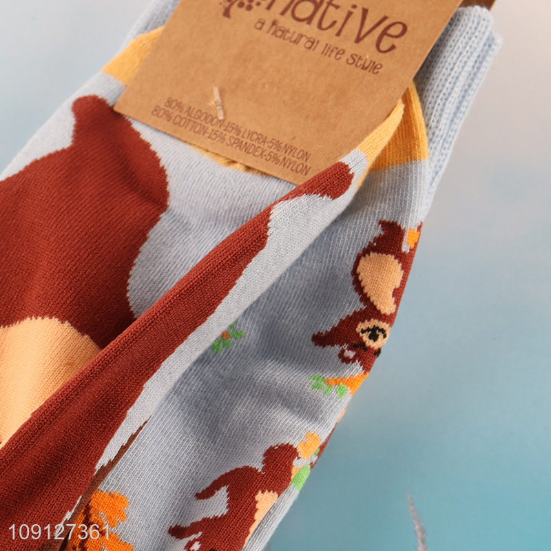 Good quality bear printed cotton breathable mid tube socks casual socks