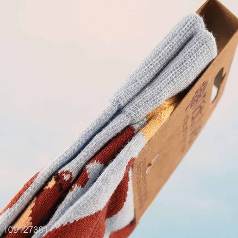 Good quality bear printed cotton breathable mid tube socks casual socks