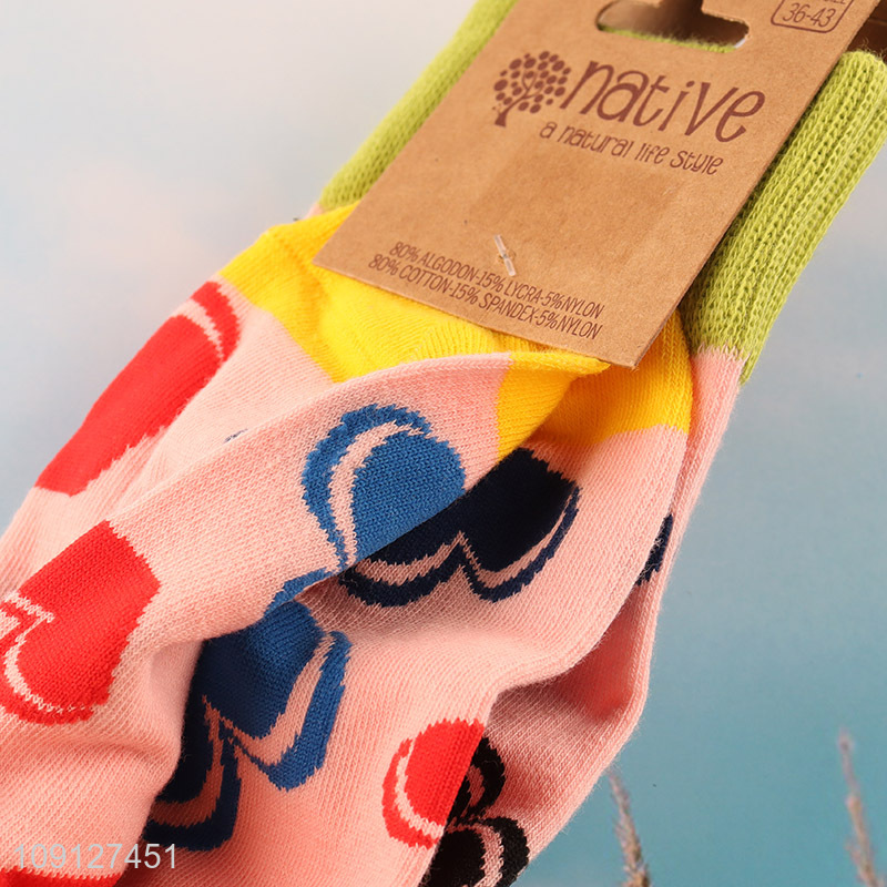 Good price heart printed cotton sock unisex socks for sale