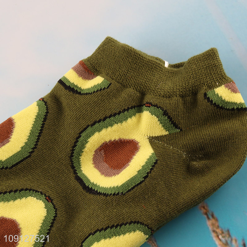 Best quality avocado printed cotton breathable ankle socks