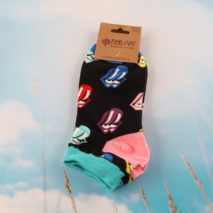 Low price printed summer breathable cotton socks ankle socks for sale