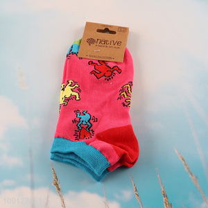 Hot sale cartoon printed cotton socks ankle socks for men women