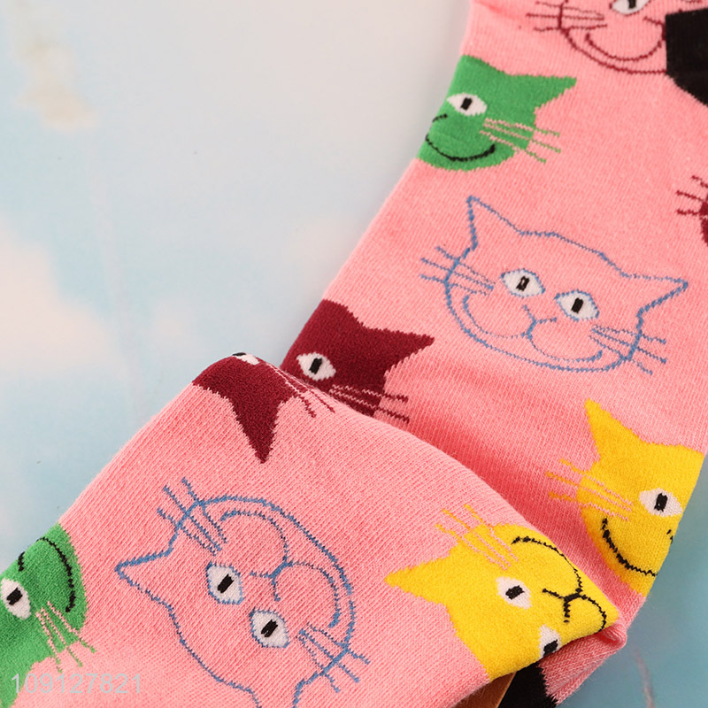 Latest products cat printed breathable cotton socks ankle socks