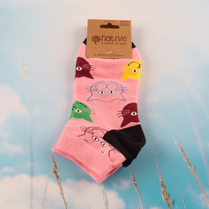 Latest products cat printed breathable cotton socks ankle socks