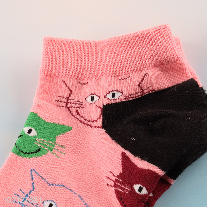 Latest products cat printed breathable cotton socks ankle socks