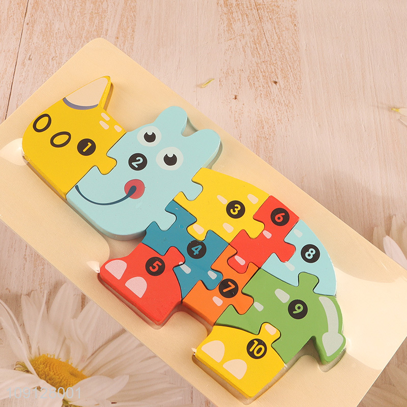 High Quality Kids Puzzle Toy Wooden Rhinoceros Puzzle Toddler Number Puzzle