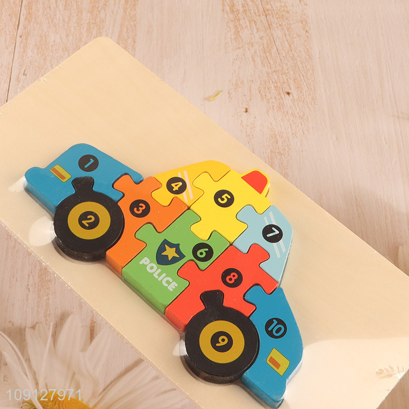 New Product Wooden Police Car Puzzle Number Puzzle Kids Educational Toy