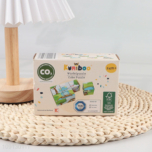 Factory Price Cartoon Animal Puzzle Wooden Cube Puzzles Montessori Toy