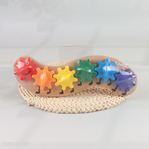 Online Wholesale Rainbow Caterpillar Gear Toy Wooden Matching Blocks for Kids