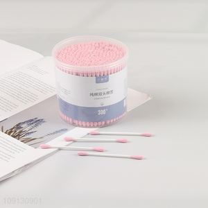 Factory Supply 300 Count Double Round Tips Cotton Swabs with Paper Sticks