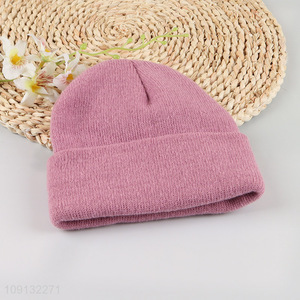 New Product Kids' Beanie Hat Winter Knitted Cuffed Plain Beanie Cap