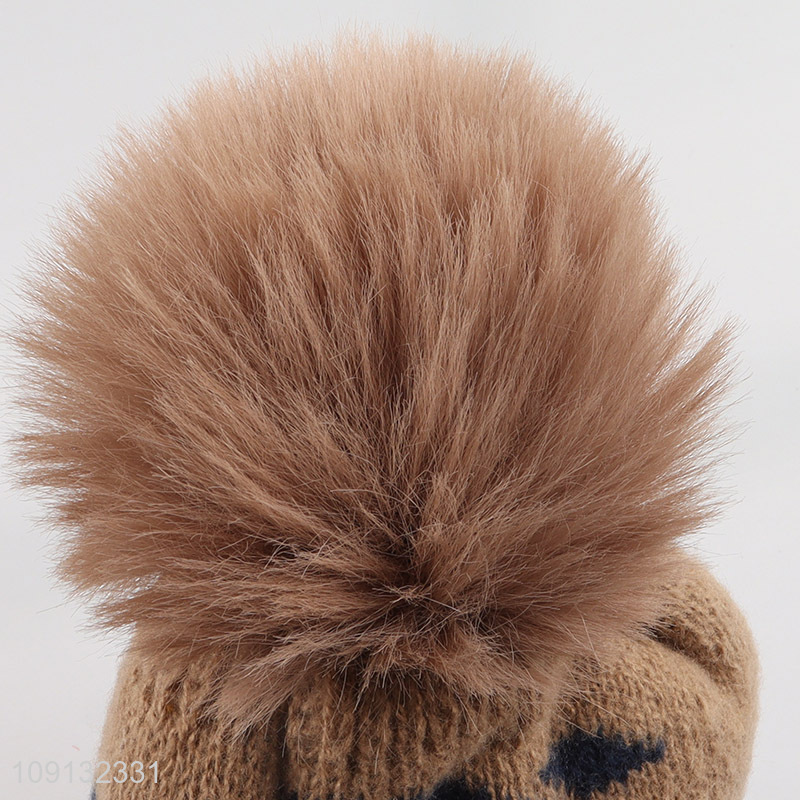 Wholesale Kids Winter Beanie Hat Pom Pom Beanie Hat with Fleece Lining
