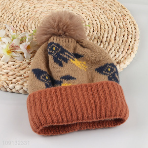 Wholesale Kids Winter Beanie Hat Pom Pom Beanie Hat with Fleece Lining