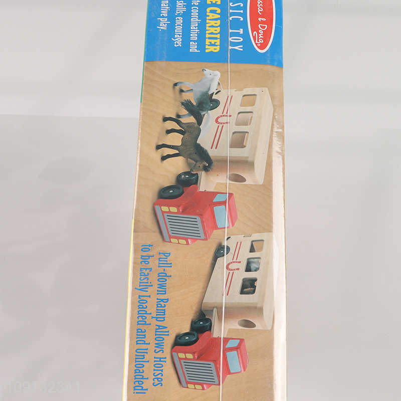 Wholesale Horse Carrier Wooden Vehicle Play Set Wooden Trailer Toy Set