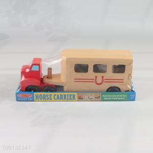 Wholesale Horse Carrier Wooden Vehicle Play Set Wooden Trailer Toy Set