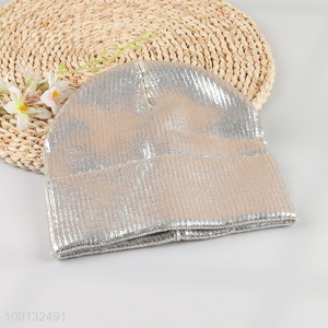 Hot Selling Winter Beanie Hat Silver Knitted Beanie for Men Women