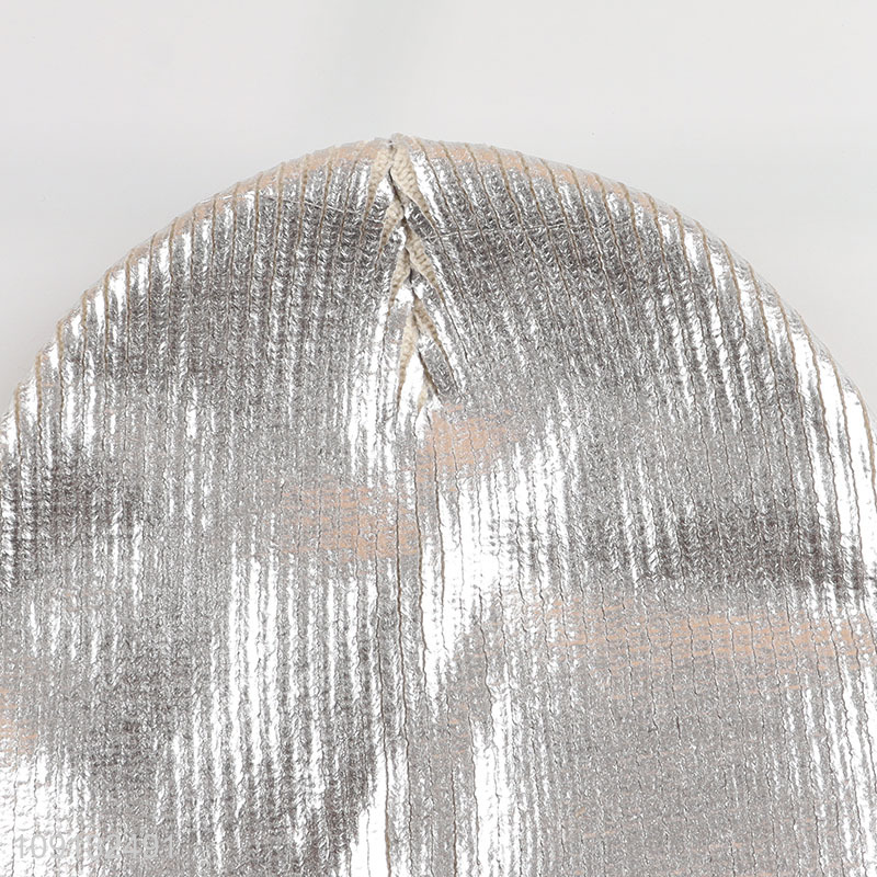 Hot Selling Winter Beanie Hat Silver Knitted Beanie for Men Women