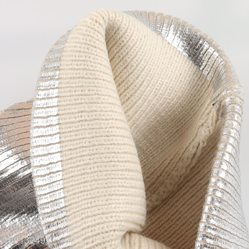 Hot Selling Winter Beanie Hat Silver Knitted Beanie for Men Women