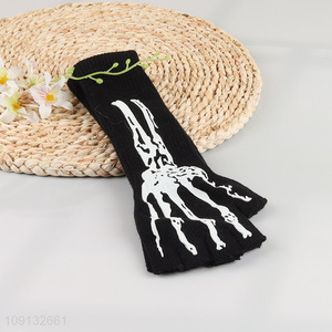Wholesale Halloween Skeleton Gloves Elastic Knitted Hand Warmer for Men Women