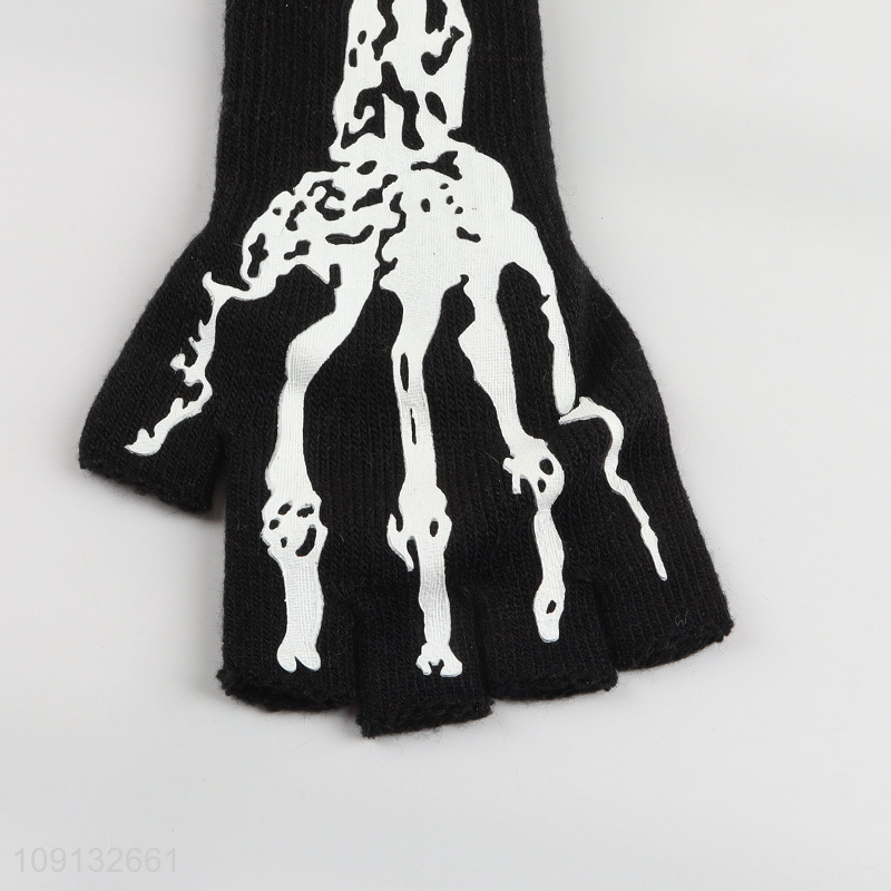 Wholesale Halloween Skeleton Gloves Elastic Knitted Hand Warmer for Men Women