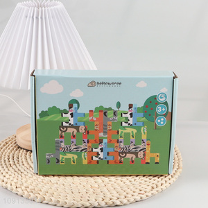 Hot Selling Wooden Alphabet Stacking Toys Wooden Animal Building Blocks