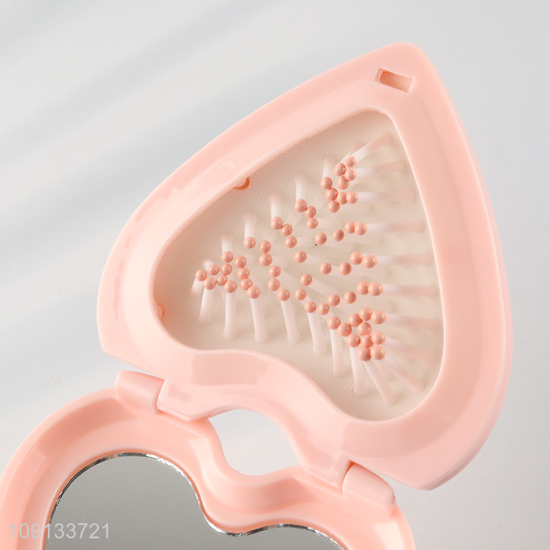 Yiwu market heart shape folding hair comb with makeup mirror