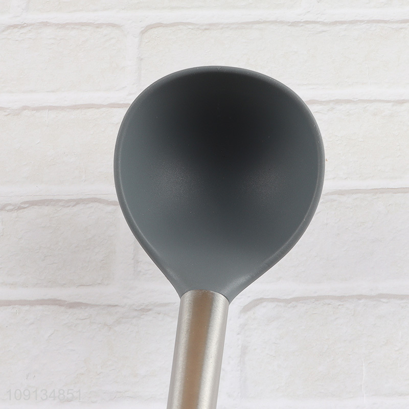 Good quality silicone kitchen utensil soup ladle with wooden handle