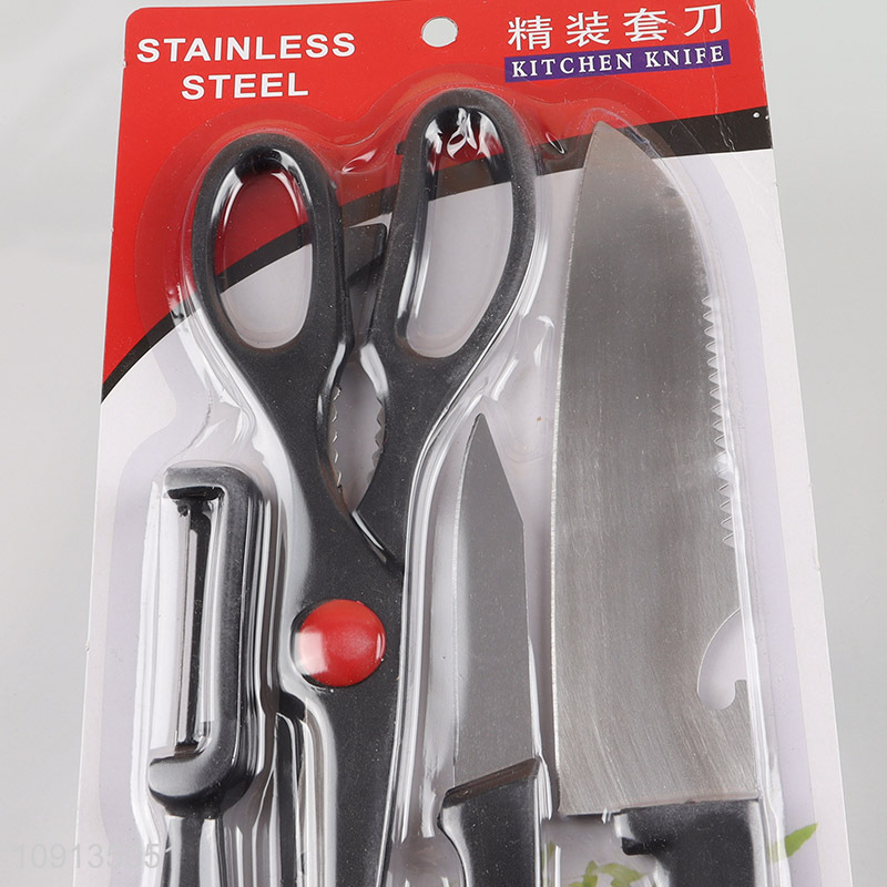 Yiwu market 4pcs stainless steel kitchen knife kitchen scissors set