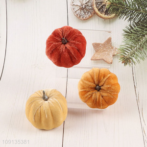 High Quality 3 Pieces Velvet Pumpkins Foam Pumpkins for Halloween Decor