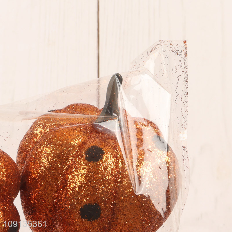 Online Wholesale 4 Pieces Glitter Pumpkins Small Decorative Foam Pumpkins