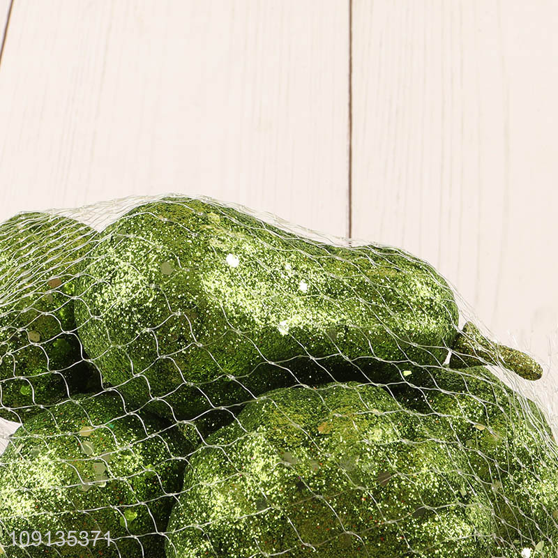 Factory Price 6 Pieces Glitter Pumpkins Decorative Harvest Foam Pumpkins