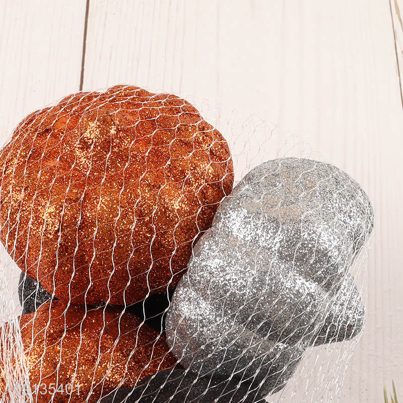 New Product 5 Pieces Small Glitter Pumpkins Halloween Foam Pumpkins